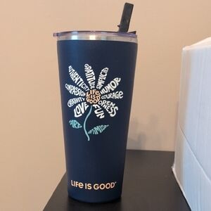 Life Is Good Dark Blue Tumbler with Straw